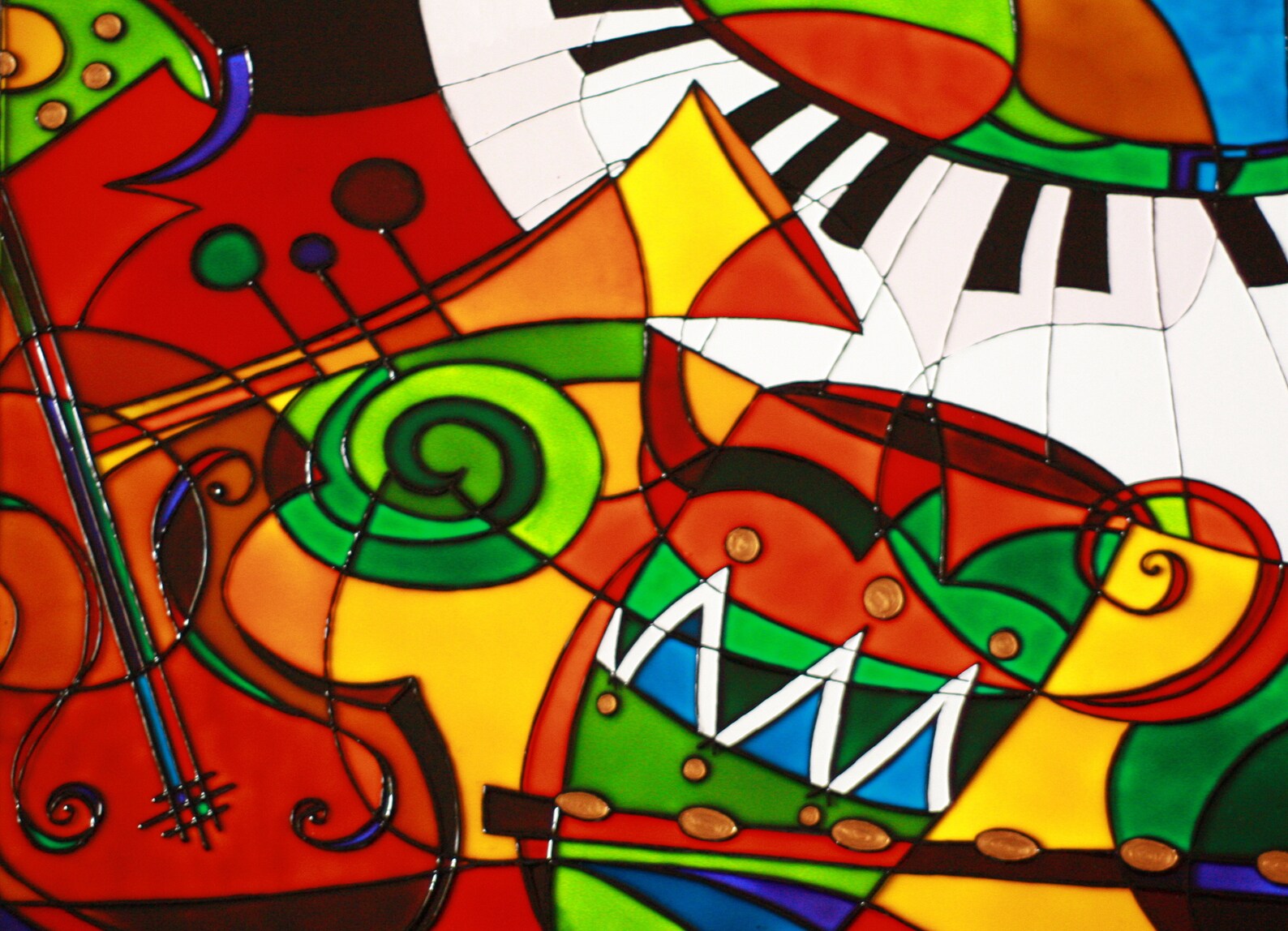 Abstract Painting on Glass Original Stain Glass Panel Etsy