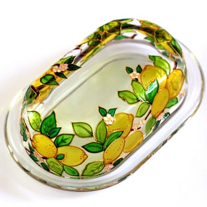 Hand Painted Butter Dish Stain Glass Butter holder Covered Butter Dish Kitchen Container Italian Style Tray With Lid Mediterranean image 1