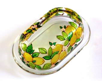 Hand Painted Butter Dish - Stain Glass Butter holder - Covered Butter Dish - Kitchen Container - Italian Style Tray With Lid - Mediterranean