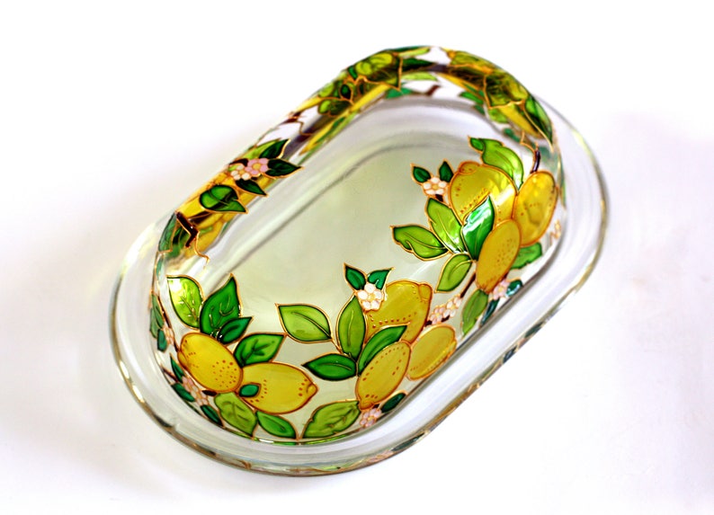 Hand Painted Butter Dish Stain Glass Butter holder Covered Butter Dish Kitchen Container Italian Style Tray With Lid Mediterranean image 1