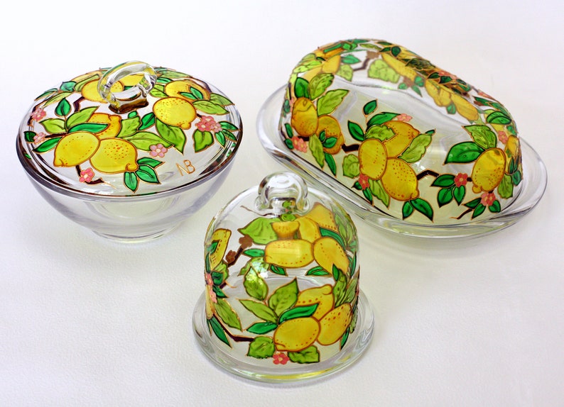 Hand painted Lemon holder Stain glass Butter server Glass Etsy