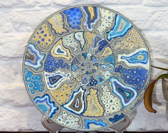 Blue Ammonite stain glass painting-Ammonite fantastic suncathcer-Sea shell suncatcher-Snail painting- Turquoise fossil wall hanging