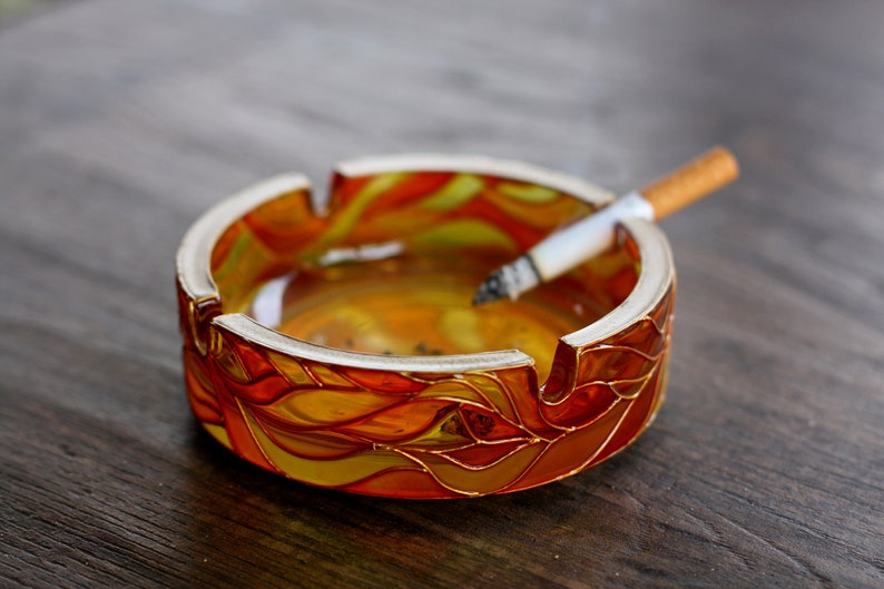 Hand Painted Glass Ashtray Round Сigarette Ashtray Unique Etsy