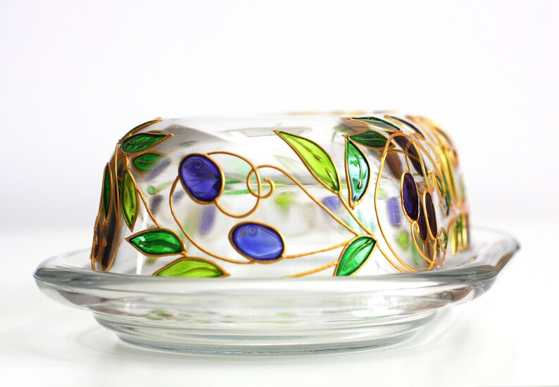 Hand Painted Butter DishStain Glass Covered Butter Etsy