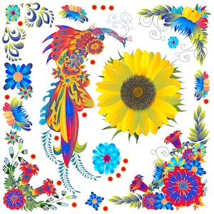 Cartão de download instantâneo de arte tradicional ucraniana, cartão postal digital para impressão de pássaros brilhantes no estilo Petrykivka