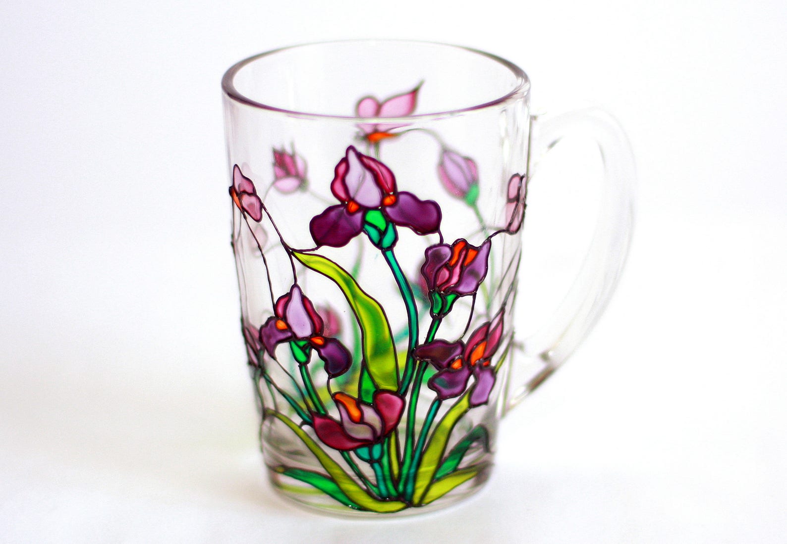 Stained Glass Irises Mug Coffee Mug Tiffany Style Hand Etsy