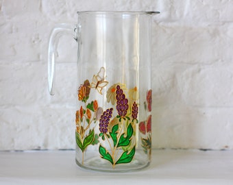 Juice Carafe with Wild Flowers Hand painted, Water jug with field flowers,Lemonade jar painted with poppies, chamomile, clover.