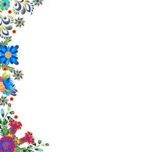 Download instantâneo de elementos de design gráfico de estilo tradicional ucraniano Petrykivka, Moldura botânica para cartões postais, arte para impressão, Design floral