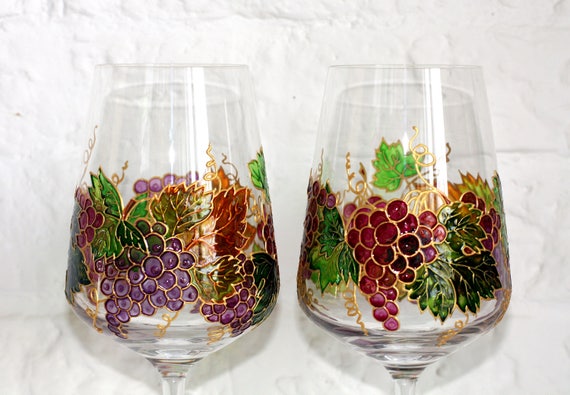 Large Thin Glass Tumblers for Red or White Wine Hand Painted With Grapes,  Personalized Wedding Toasting Tumblers ,romantic Gift for Couple - Etsy