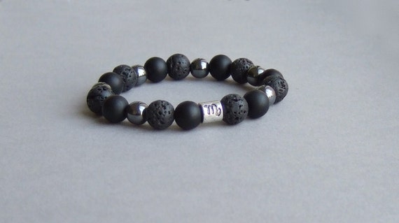 Hommes Noir Lava Stone Zodiac Signes Bracelet horoscope taurus Scorpio Charms Cadeau