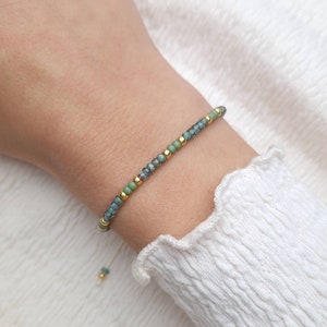 Filigree beaded bracelet made of Miyuki beads green gold silver - friendship bracelet gift for women macrame bracelet minimalist