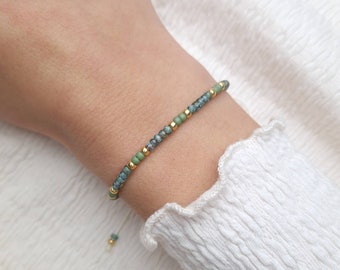 Filigranes Perlenarmband aus Miyuki Perlen Grün Gold Silber - Freundschaftsarmband Geschenk für Frauen Makrameearmband minimalistisch