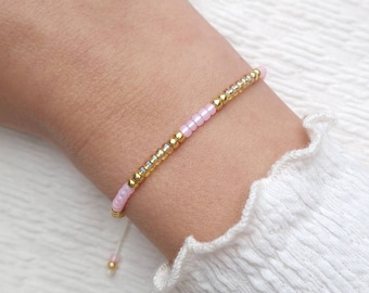 Filigranes Perlenarmband aus Miyuki Glasperlen Rosa Gold - Makrameearmband minimalistisch Geschenk für Frauen