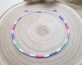 filigranes Perlen Fußkettchen, bunte Glasperlen Fußkette, Boho Fußschmuck, Makrameeverschluß, Fußband für Frauen