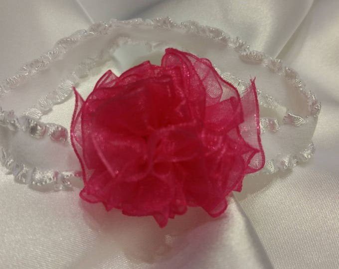 Newborn Baby Girls Preemie Hot Pink and White Headband