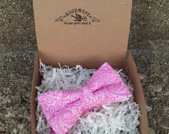 Men's Pink and White Paisley Bowtie