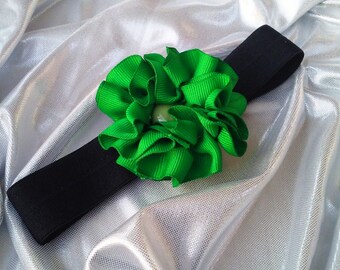 Girls Kelly Green Headband with Green Rhinestone