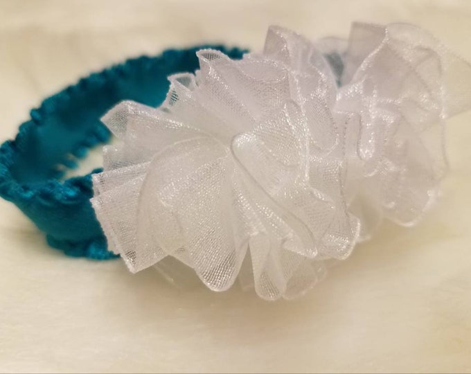 Newborn Baby Girls Preemie Turquoise and White Sheer Headband