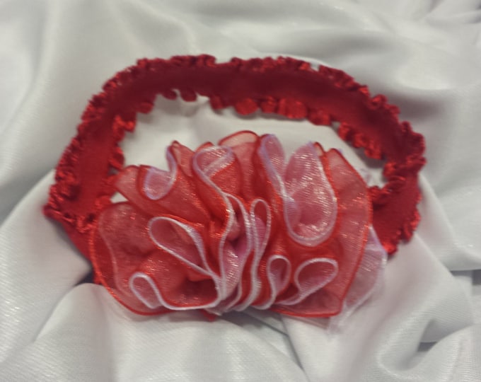 Newborn Baby Girls Preemie Lovely Red and White Sheer Headband