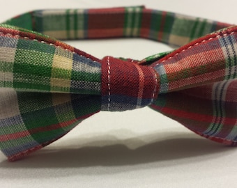 Boys Red Multicolored Plaid Bowtie