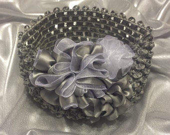 Newborn Baby Girls Princess Gray and White Sheer Headband