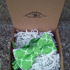 Mens Lime Green and White Bowtie
