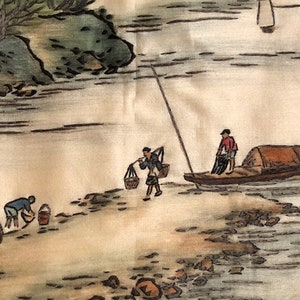 Raro bordado chinês antigo em seda "O Rio Yangtze recebeu a graça da primavera"