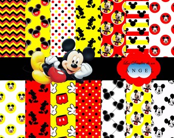 Mickey Party Digital Paper Kit / Mickey Digital Papers Clipart
