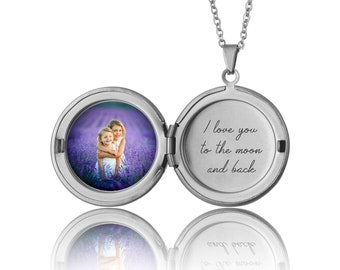 Engraved Locket Necklace With Photo, Custom Personalized Birthday Anniversary Gift For Women, Customized Memorial Gift For Her, Silver Gold