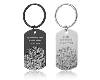 Actual Fingerprint Keychain with Engraved Handwriting, Custom Memorial Gift for Loss of Father or Son, Personalized Keepsake Grief Gift, C.2