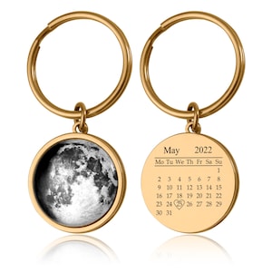 Custom Birth Moon Phase By Date Keychain With Calendar On The Back Side, Personalized Anniversary Gift For Her, Birthday Gift For Women, C.1