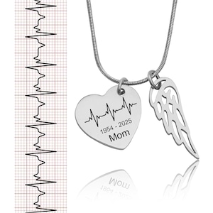 Custom Heartbeat Necklace, Personalized Cardiogram or Soundwave Remembrance Pendant, Engraved Memorial Jewelry, Sympathy Keepsake, C.2