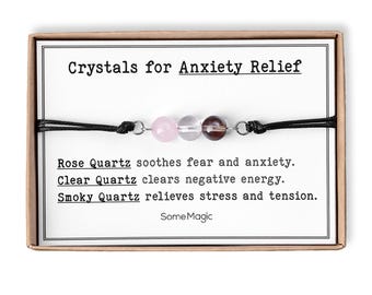 Anxiety Relief Bracelet - Adjustable Cord Jewelry with Natural Gemstones, Calming & Stress Relief Gift, Mindfulness Support Bracelet, S-237