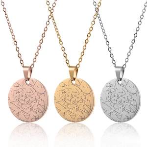 Collier carte des étoiles par date, bijoux carte du ciel gravés personnalisés, pendentif ciel nocturne personnalisé, anniversaire pour femme, cadeau d'anniversaire, KP.4