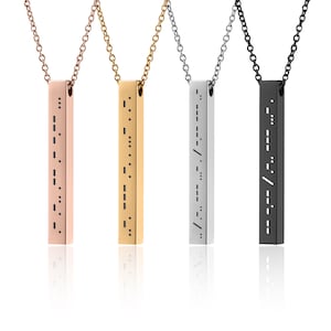 Collar con código Morse, mensaje secreto, barra 3D de 4 lados, regalo personalizado para ella, él, hombre, mujer, novia, novio, joyería personalizada, KP.2