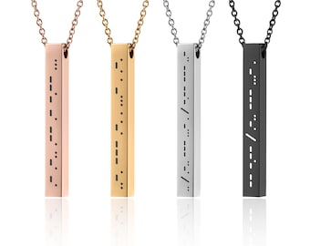 Morse Code Necklace, Secret Message 4 Sided 3D Bar, Personalized Gift for Her Him Men Women Girlfriend Boyfriend, Custom Jewelry, KP.2