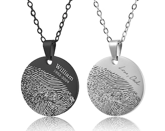 Memorial Necklace With Fingerprint And Handwriting, Laser Engraved Custom Jewelry, Personalized Keepsake Gift, Sympathy Grief Gift, KP.2