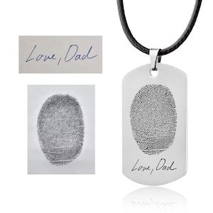 Actual Fingerprint Necklace with Cord For Him, Custom Memorial Grief Gift For Men, Loss Of Dad, Father, Son, Personalized Keepsake, C.2