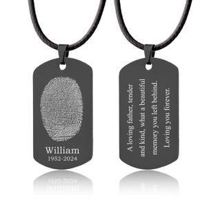 Actual Fingerprint and Handwriting Necklace, Army Pendant With Cord For Him, Custom Memorial Grief Gift For Men, Personalized Keepsake, C.2