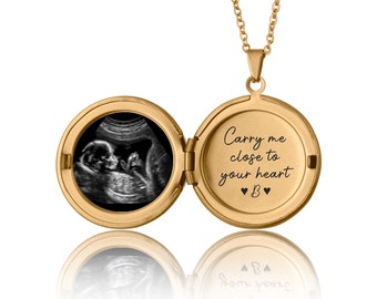 Collar de medallón con foto, foto de bebé con ultrasonido, regalo de espera de embarazo grabado personalizado, regalo conmemorativo personalizado por pérdida de bebé, aborto espontáneo