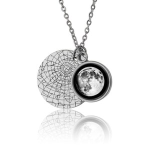 Collier phases de lune et carte des étoiles, bijoux de naissance personnalisés phases de la lune, carte des étoiles par date, idée cadeau d'anniversaire personnalisée pour elle, KP.7