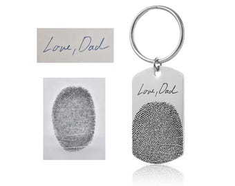 Actual Fingerprint Keychain With Handwriting, Loss Of Father, Son, Grief Gift, Engraved Custom Memorial Gift, Personalized Keepsake, C.2