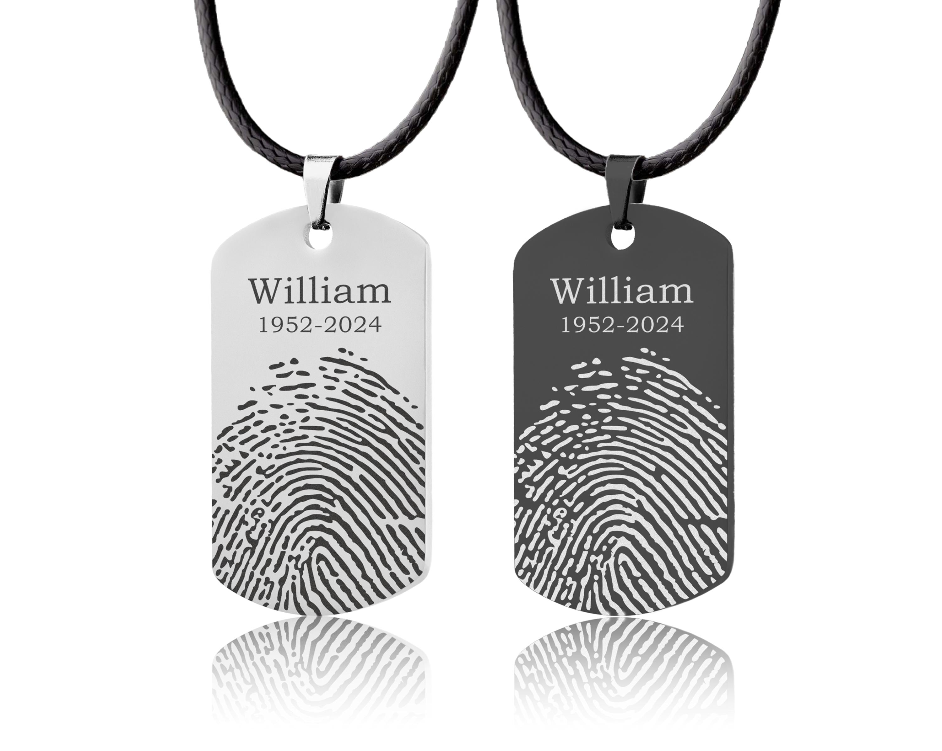 Actual Fingerprint Necklace For Him, Memorial Gift For Men, Loss Of Father, Son, Grief Gift, Custom Engraved Personalized Keepsake, C.2