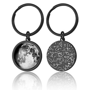 Porte-clés double face carte des étoiles et phases de la lune par date, lune de naissance personnalisée, cadeau d'anniversaire personnalisé pour homme, cadeau d'anniversaire pour lui, RP.1