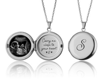 Personalized Locket Necklace With Photo, Ultrasound Baby Photo, Custom Engraved Pregnancy Expecting Gift Memorial Gift Baby Loss Miscarriage