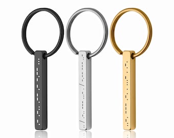 Morse Code Keychain, Secret Message Keyring, 4 Sided 3D Bar Keyring, Personalized Gift for Her Him Men Boyfriend, Custom Jewelry, C.2