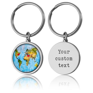 Personalisierte Landkarte Schlüsselanhänger mit Herzen an ausgewählten Orten oder Orten - individuelles Fernbeziehungsgeschenk für Freund Freundin, C.1
