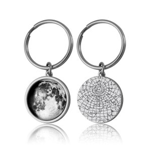 Star Map And Moon Phase By Date Keychain, Two Sided Keyring, Custom Birth Moon Phase, Personalized Anniversary Birthday Gift For Him, RP.1
