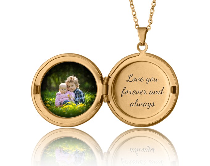 Personalized Locket Necklace With Photo And Text, Custom Engraved Birthday Anniversary Gift For Women, Memorial Gift For Her, Silver Gold