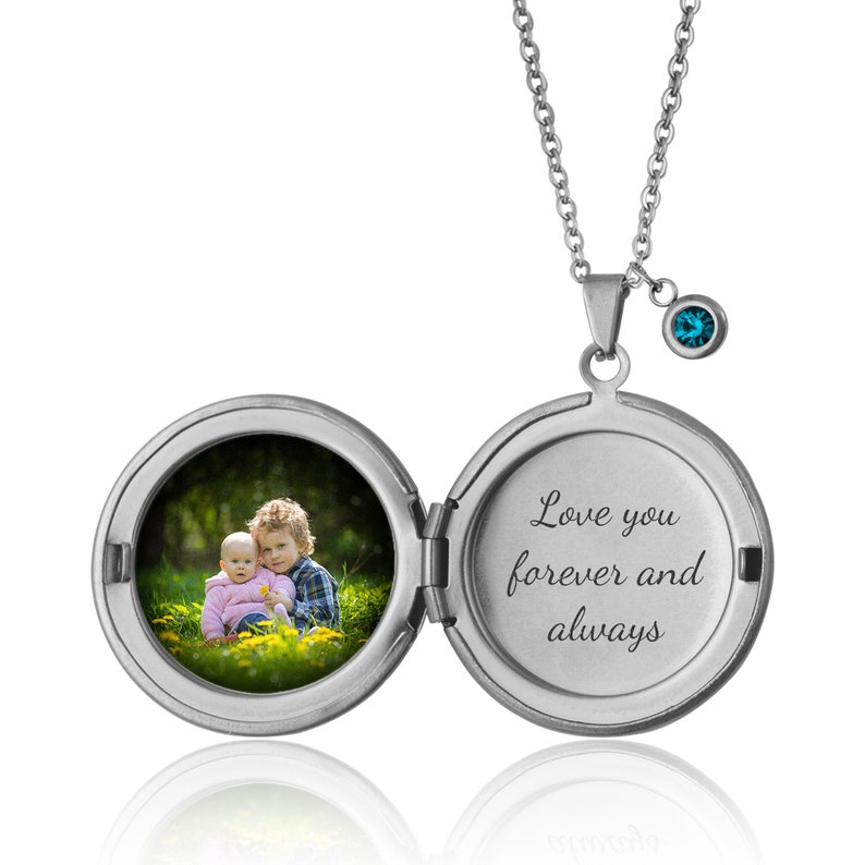 Collier médaillon fleur de naissance avec photos et pierre de naissance, bijoux gravés personnalisés, cadeau fête des mères pour maman, cadeau commémoratif personnalisé image 6